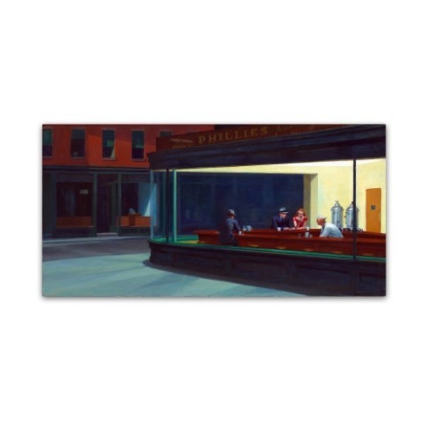 Trademark Fine Art Edward Hopper 'Nighthawks' Canvas Art, 12x24 AA01296-C1224GG
